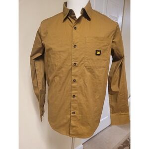 Caterpillar CAT Mens Long Sleeve Button Up Work Shirt Brown Size Medium
